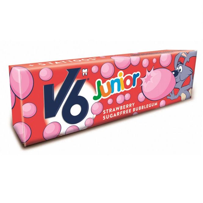 Hovedbilde V6 junior tyggegummi jordbær 22 gram