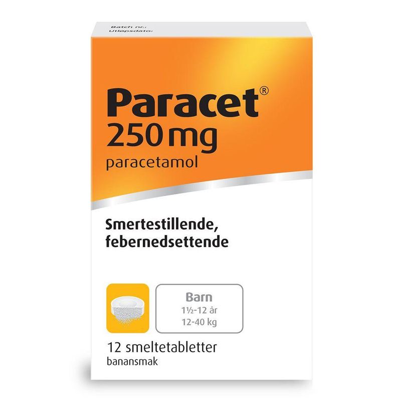 Paracet smeltetablett 250 mg 12 stk