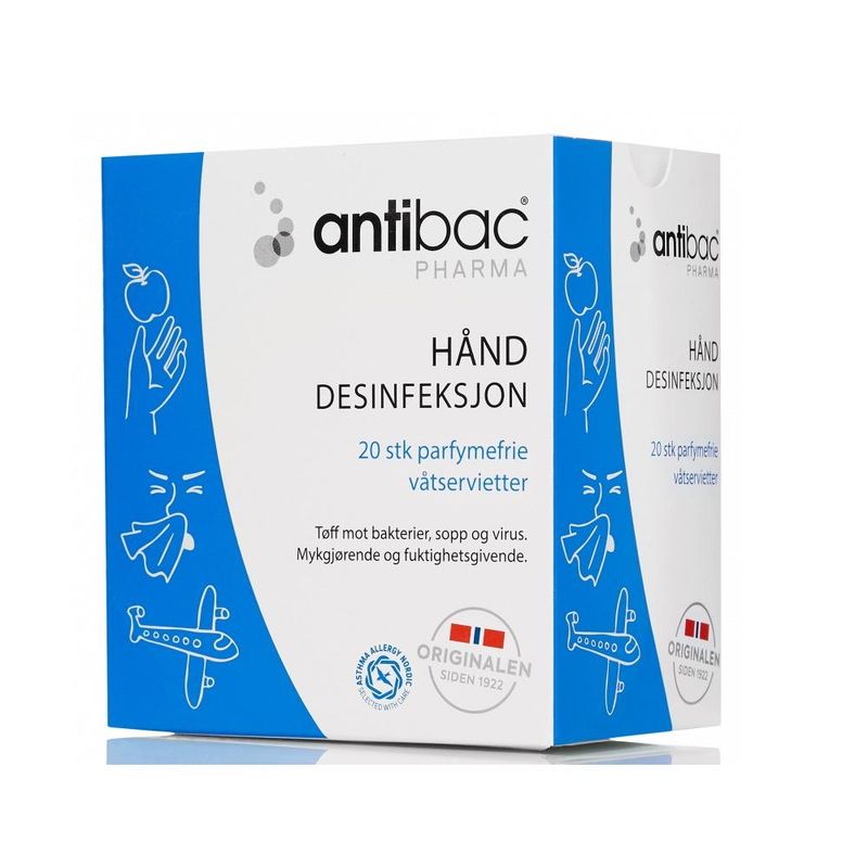 Antibac pharma 85 % våtservietter hånd 20 stk