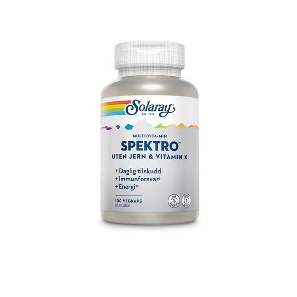Hovedbilde Solaray spektro u/jern og vit k veg kapsel 100 stk