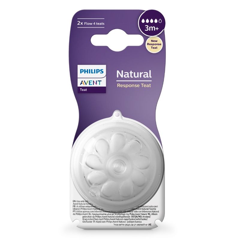 Avent flaskesmokk natural response teat 3m+ 2 stk