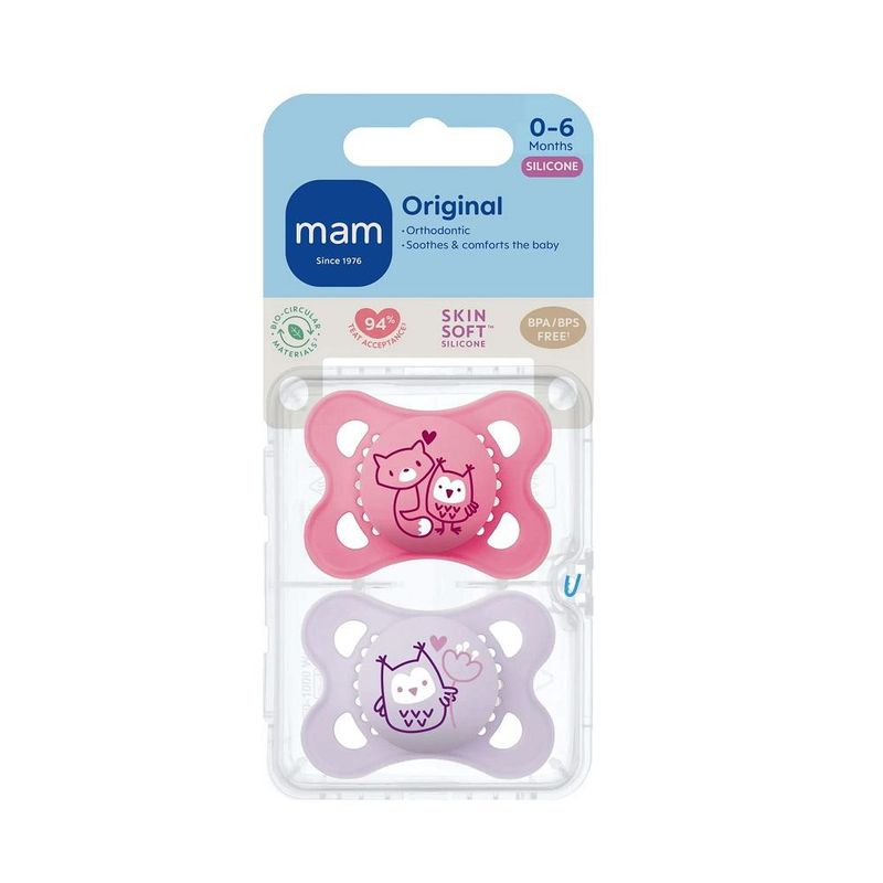 Mam narresmokk original silicone pink 0-6mnd 2 stk