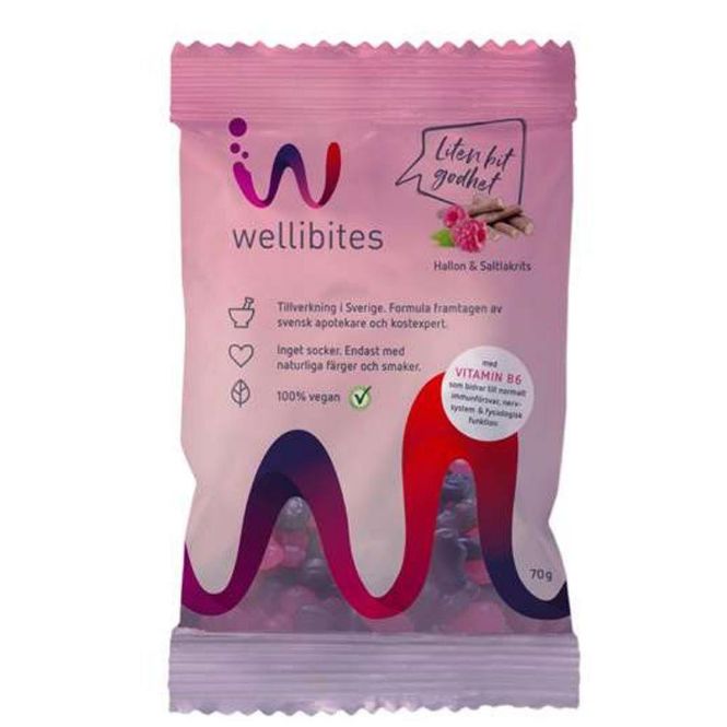 Hovedbilde Wellibites bringebær & saltlakris 70 gram