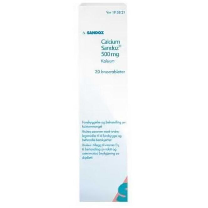 Hovedbilde Calcium-sandoz 500 mg brusetablett 20 stk
