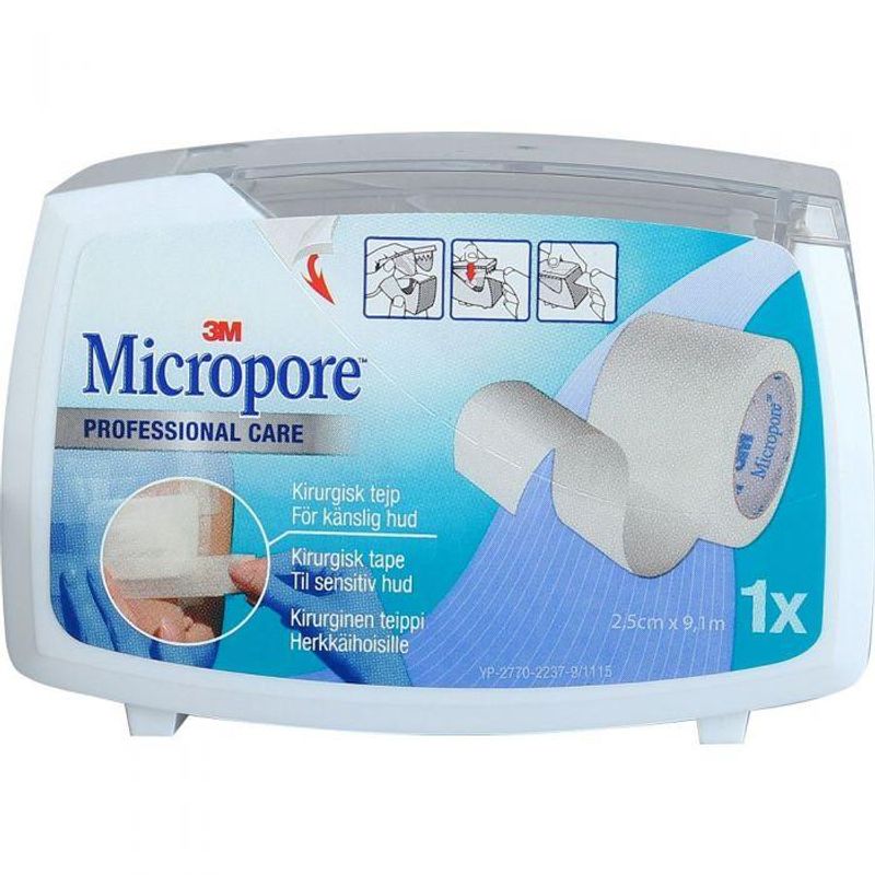 Micropore 2,5 cm x 9,14 m disp hvit