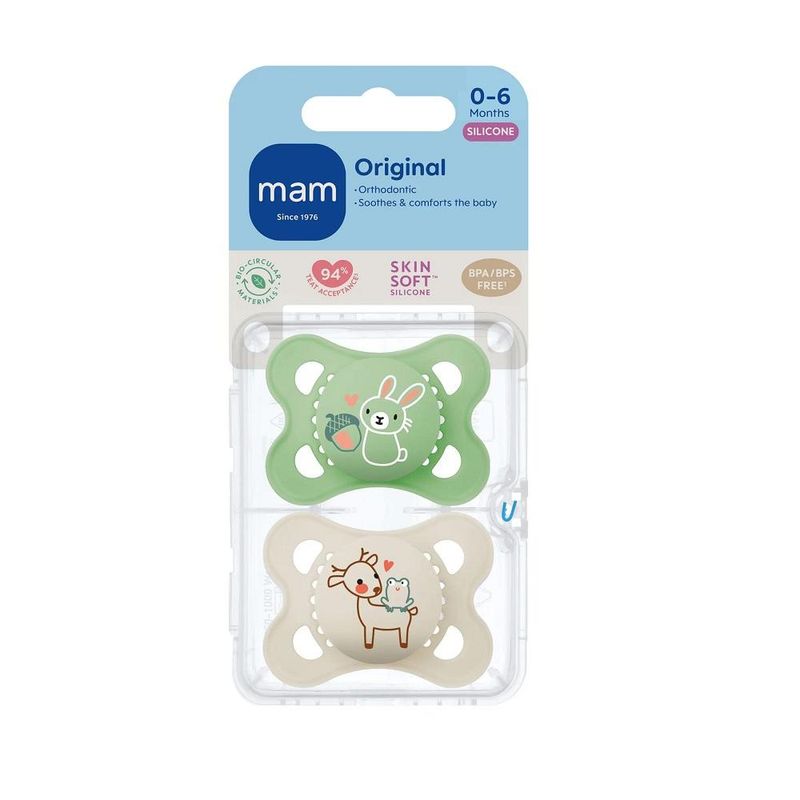 Mam narresmokk original silicone neutral 0-6mnd 2 stk